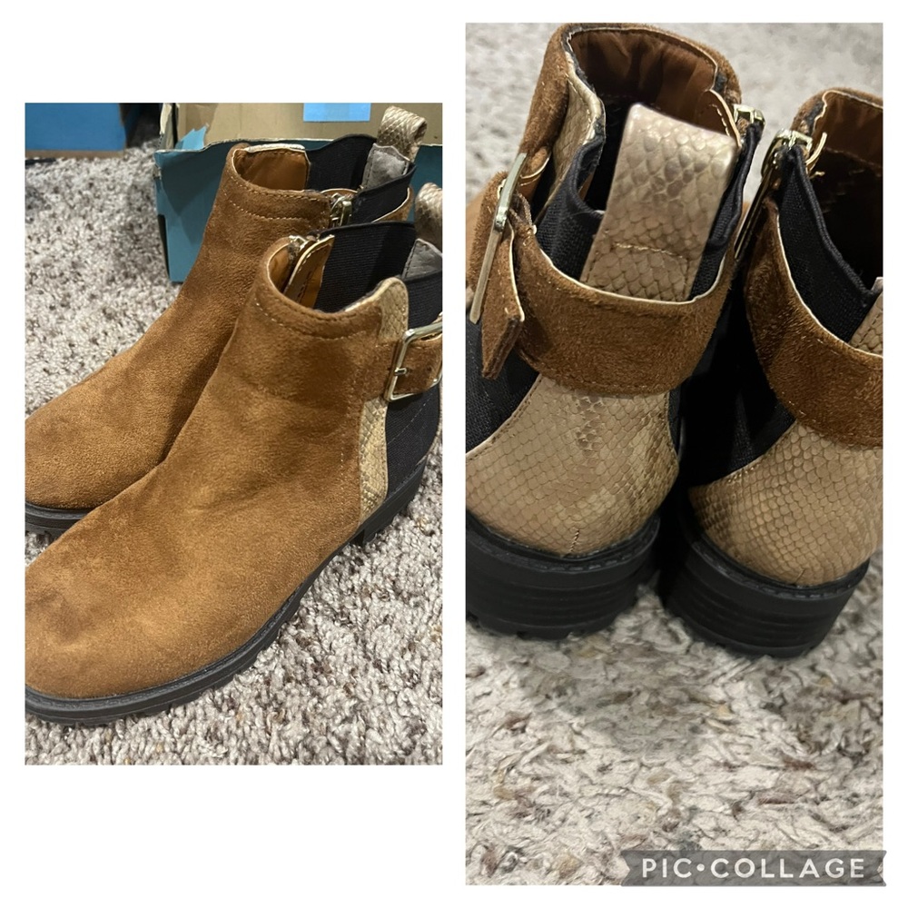 Kidpik Faux Suede Booties with Snakeskin Accent